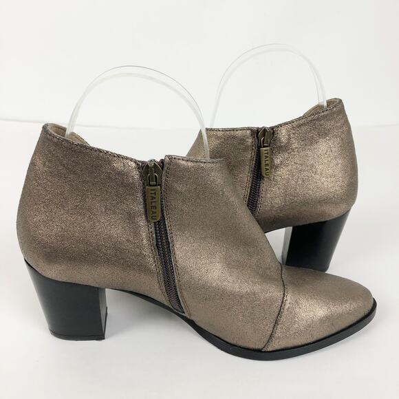 Italeau Marisa Booties EU 36 US 5.5 Gold Leather Waterproof Block Heel NWOB - Picture 6 of 10